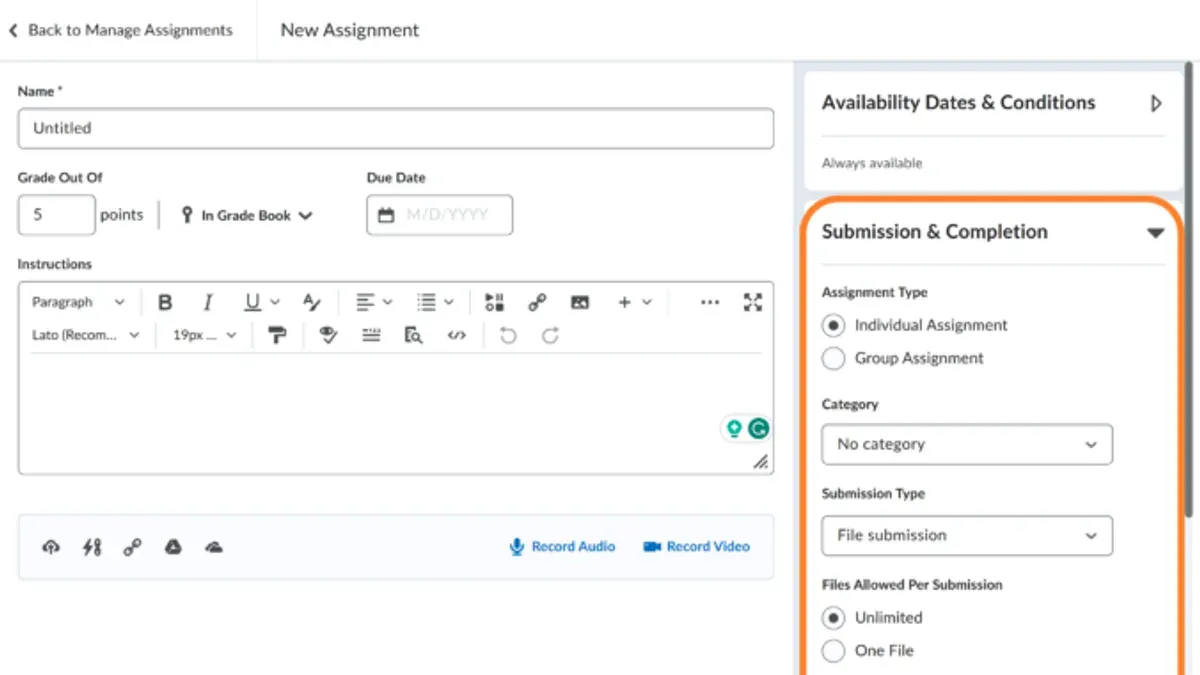 How to add students and set up grades in Brightspace – how to create assignments in Brightspace