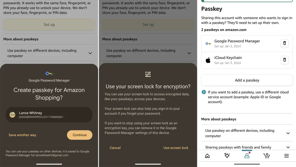 Security considerations when using passkeys, PINs, and passwords with Amazon – how to set up a passkey for Amazon