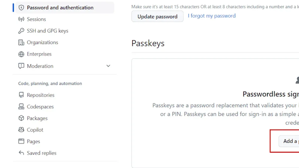 How to configure passkey settings on GitHub – how to set up a passkey for GitHub