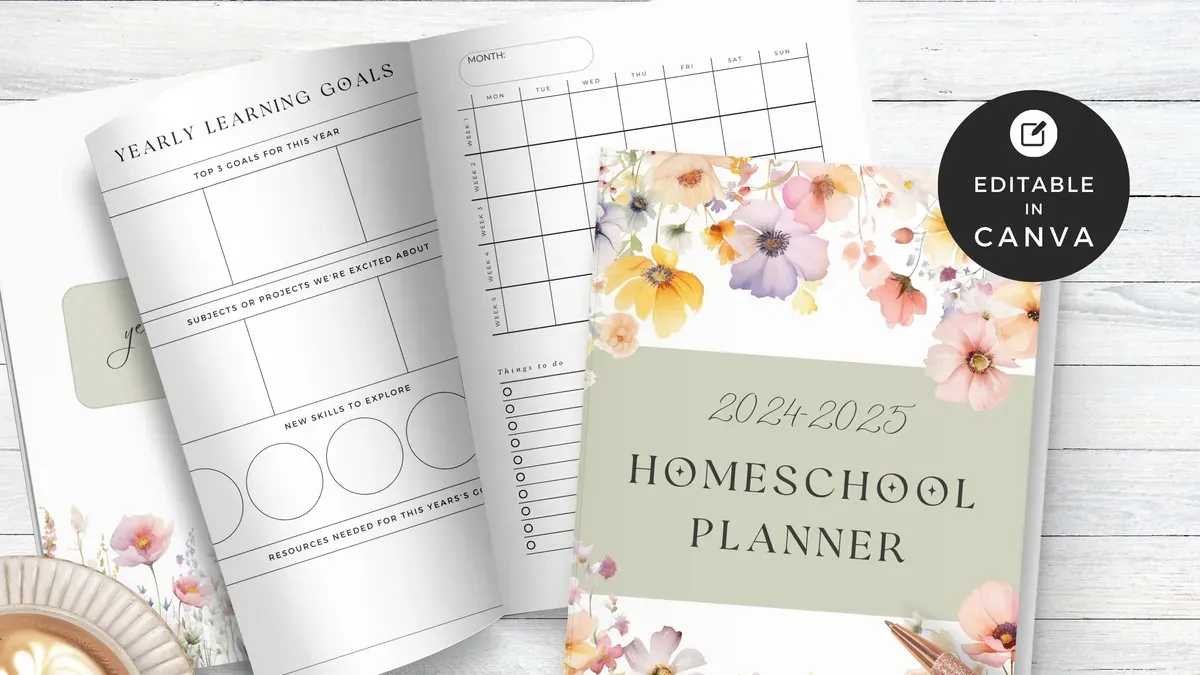 Homeschool family using Canva for Education rollout plan on laptop