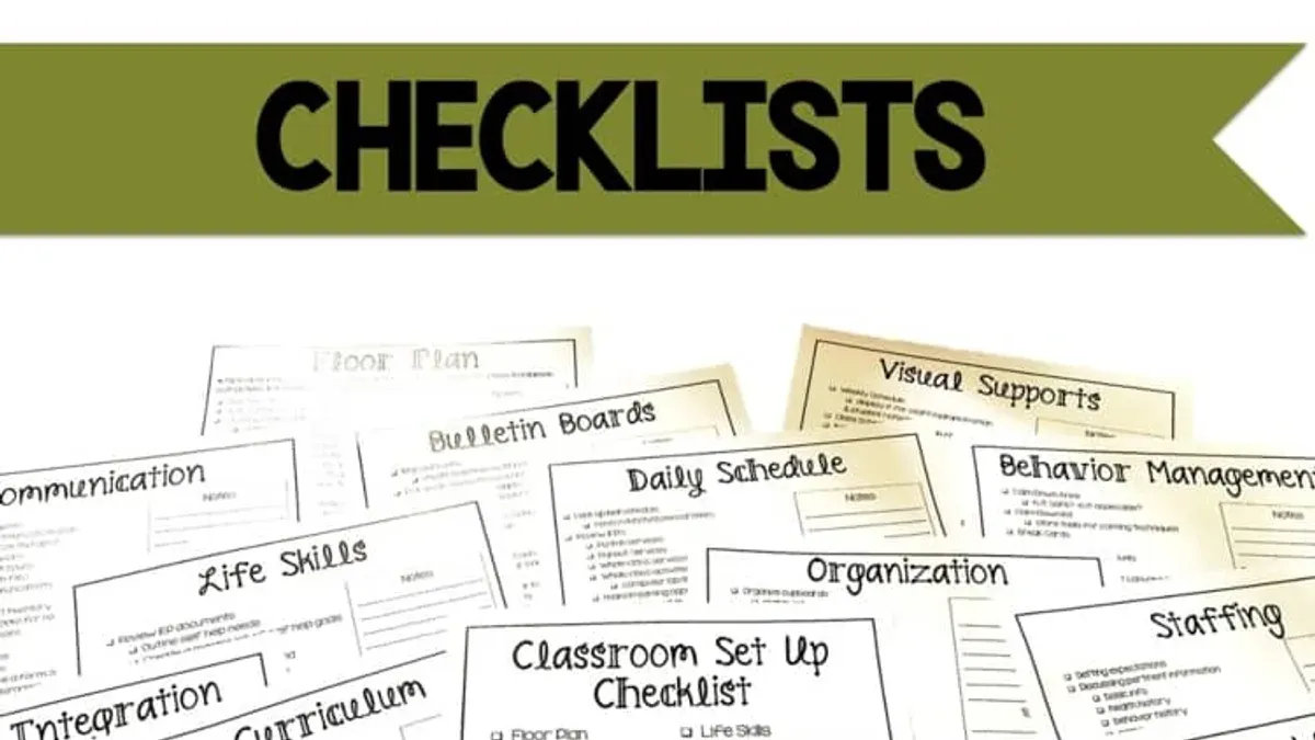 Special education teacher using Canvas course structure checklist on laptop with students