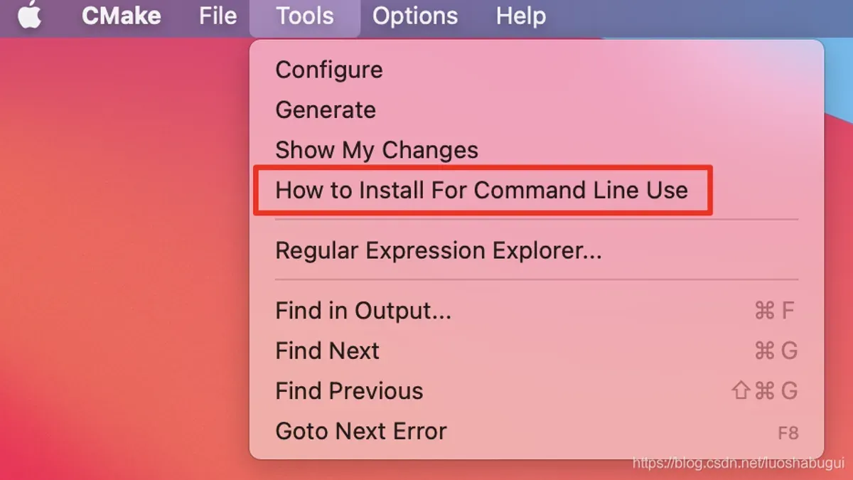 MacBook screen showing terminal with commands for how to install CMake on Mac