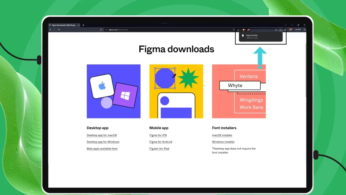 How to install Figma on Mac shown with MacBook displaying Figma installation steps