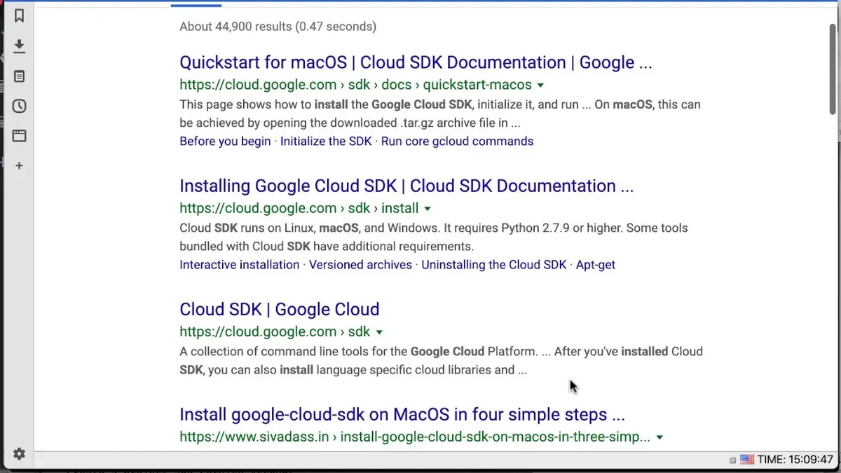 Person installing Google Cloud SDK on Mac using Terminal commands