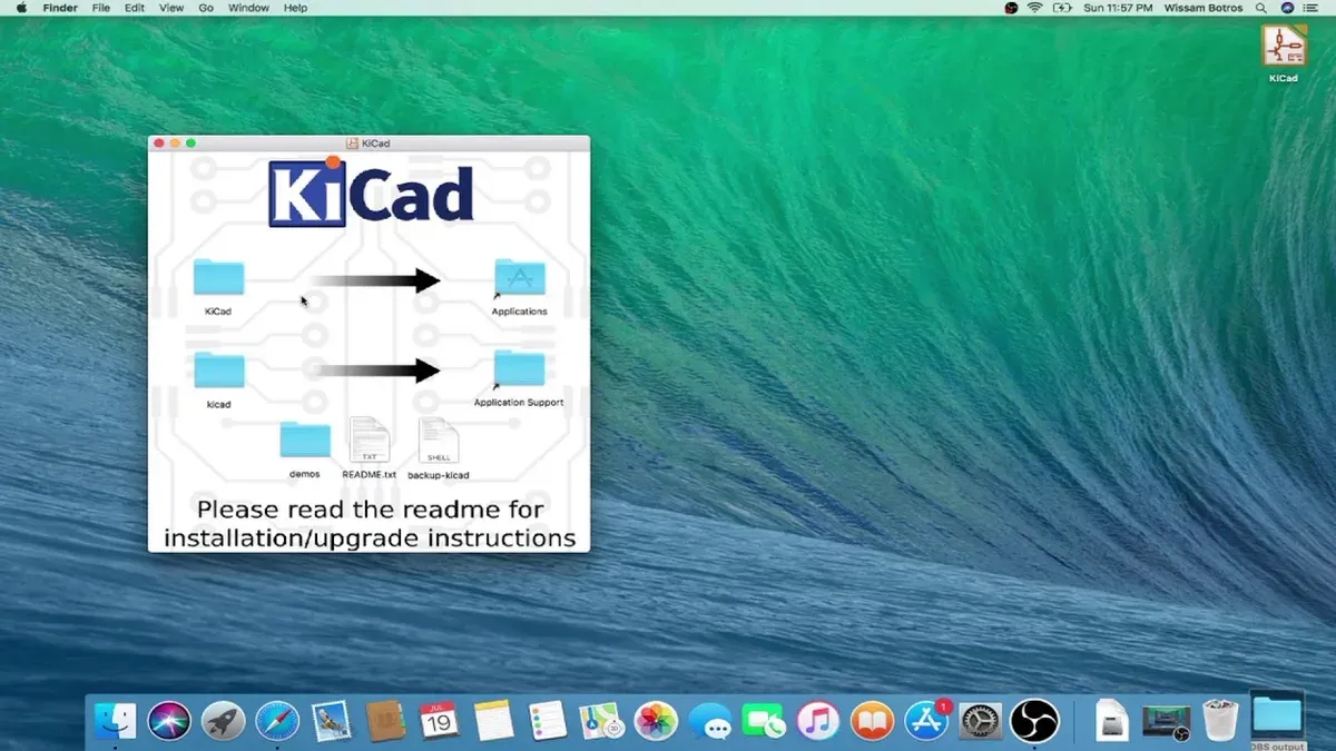 How to install KiCad on Mac shown on a laptop screen with installation process