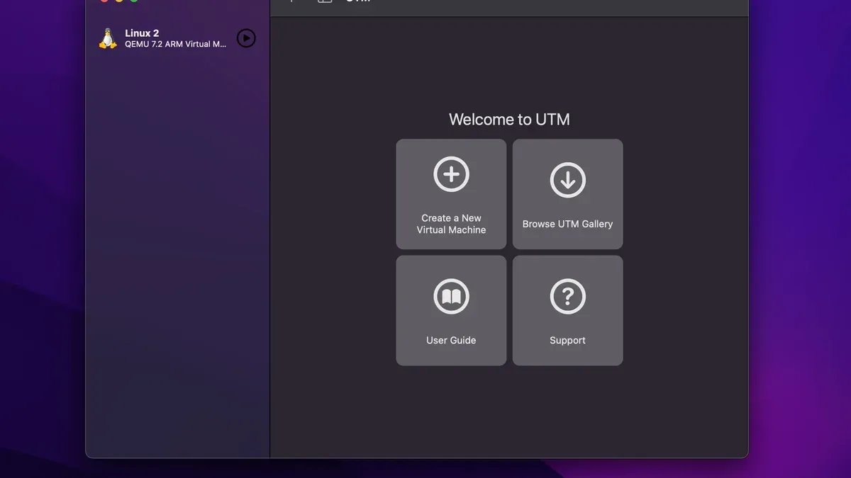 Mac screen showing Linux Ubuntu running in UTM on Mac with virtualization