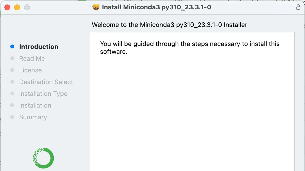 How to install Miniconda on Mac shown on MacBook screen during installation