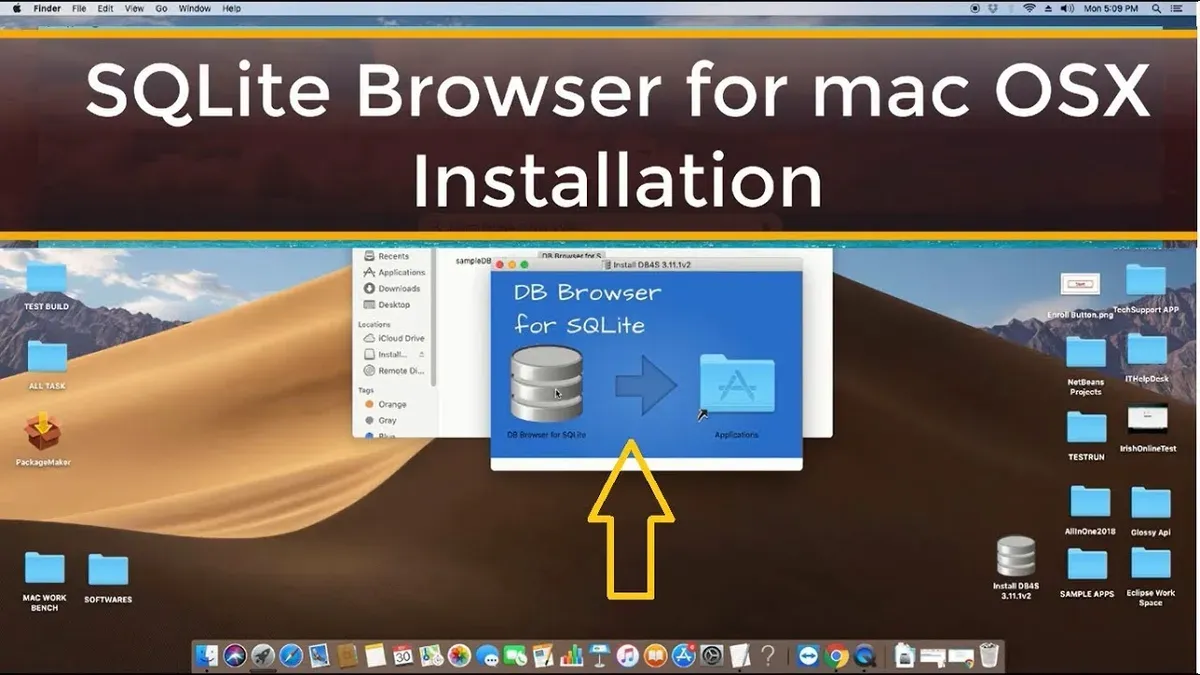 MacBook displaying the process to install SQLite browser on Mac
