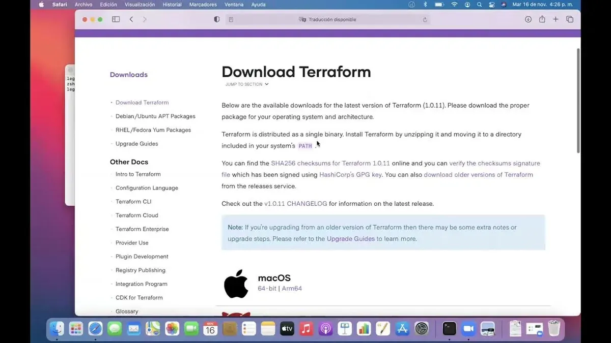 MacBook screen displaying terminal with commands to install Terraform on Mac