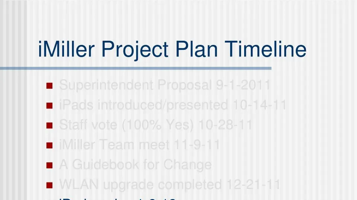 IT manager creating an iPads implementation timeline with multiple iPads and planning documents