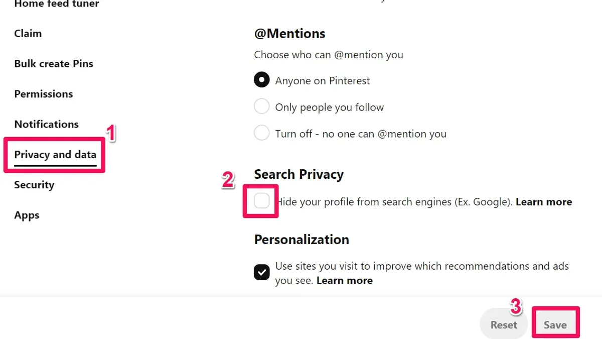 User managing Pinterest privacy settings on a smartphone screen
