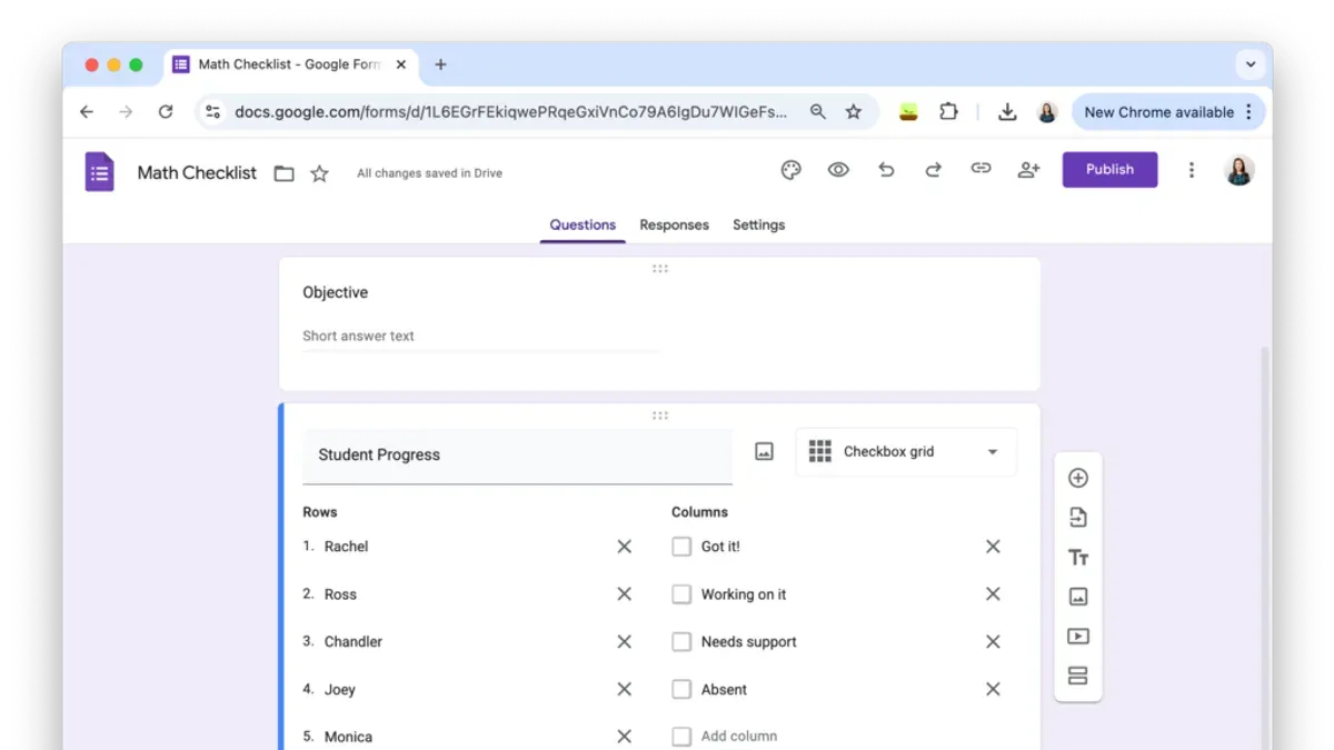 Teacher creating a moving from Blooket to Google Forms checklist on a laptop