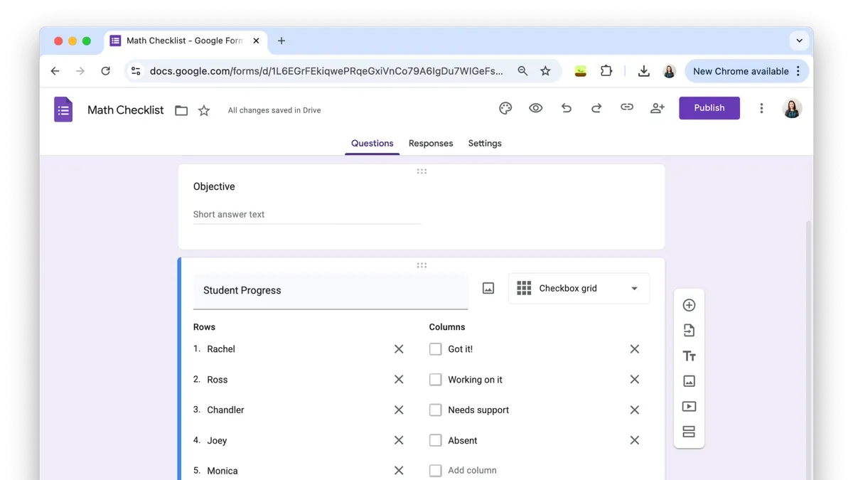 Teacher using laptop for moving from Quizlet to Google Forms checklist to create quizzes