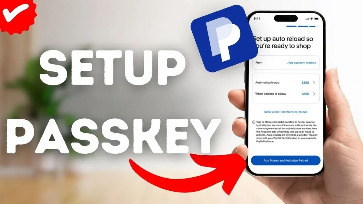 User setting up a passkey for PayPal on a smartphone using biometric authentication