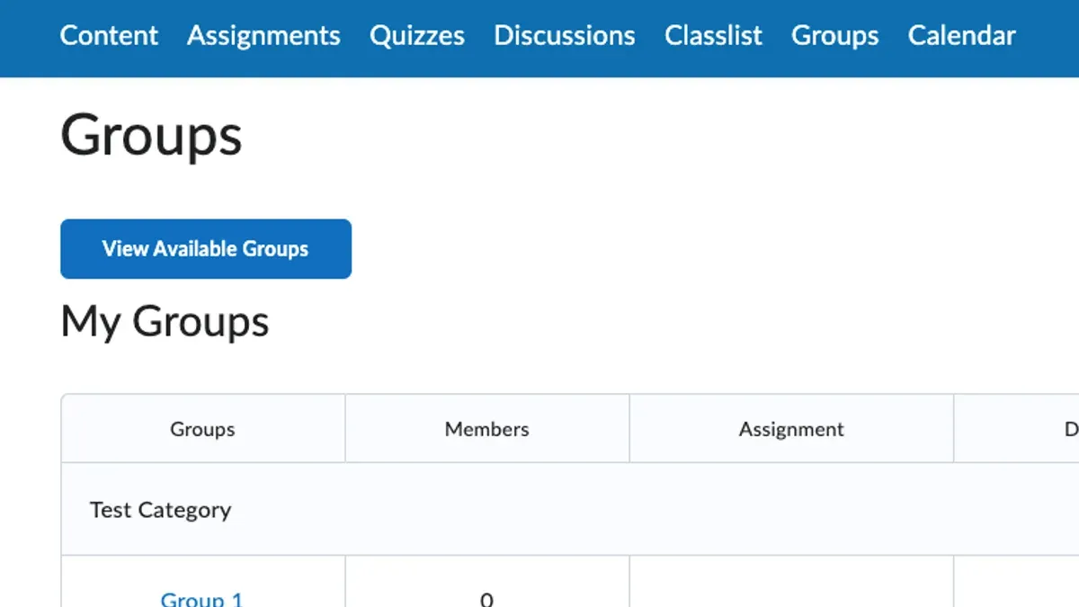Instructor setting up student groups for projects in Brightspace on a laptop