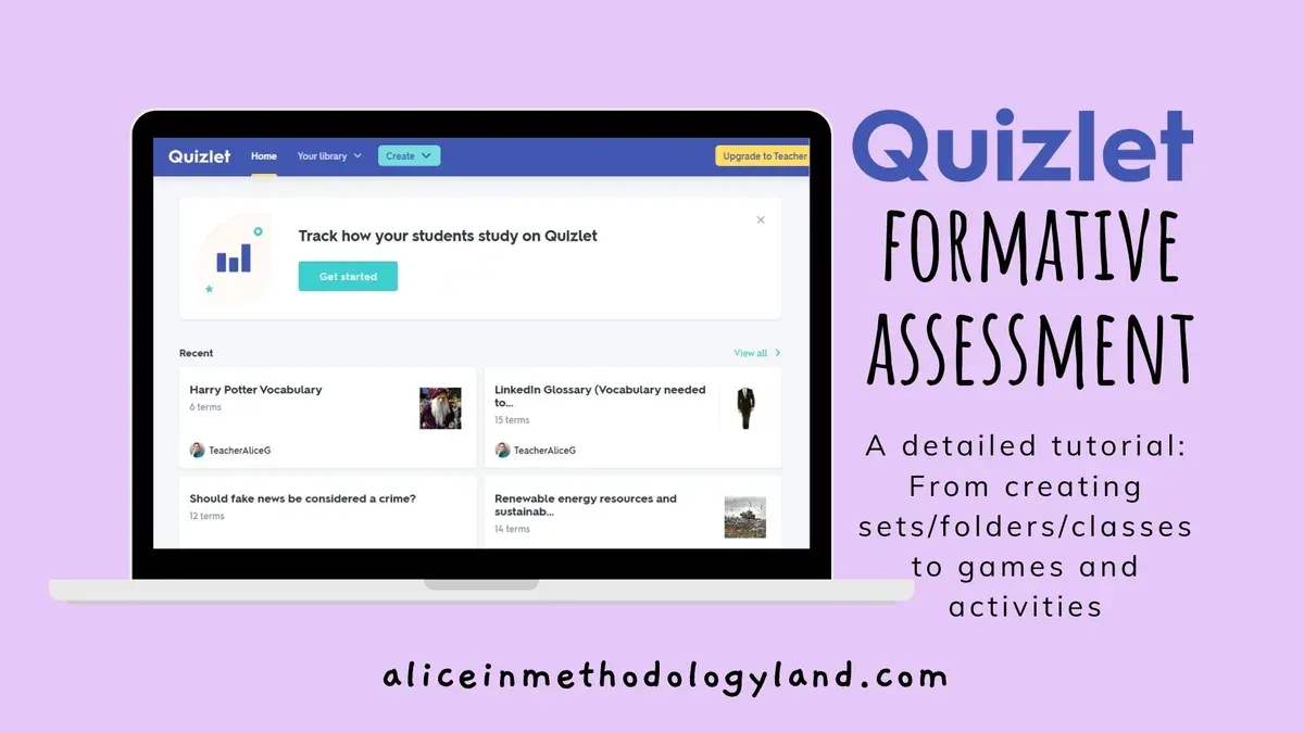 Teacher using tablet to switch from Quizlet to Formative for interactive student assessments