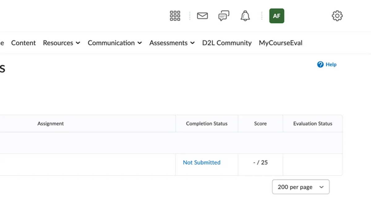 Teacher tracking missing assignments in Brightspace on a laptop