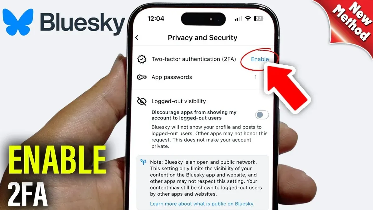 User enabling how to turn on two-factor authentication on Bluesky on a smartphone