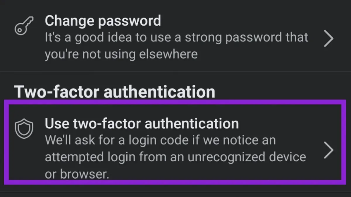 Person setting up how to turn on two-factor authentication on Facebook on smartphone