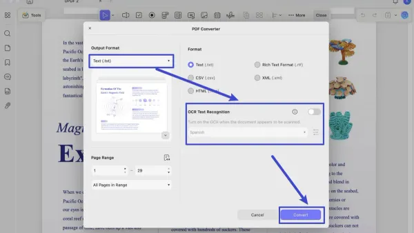 Mac screen displaying conversion of scanned PDF to editable text on Mac