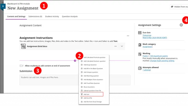 Instructor creating assignments in Blackboard on a laptop