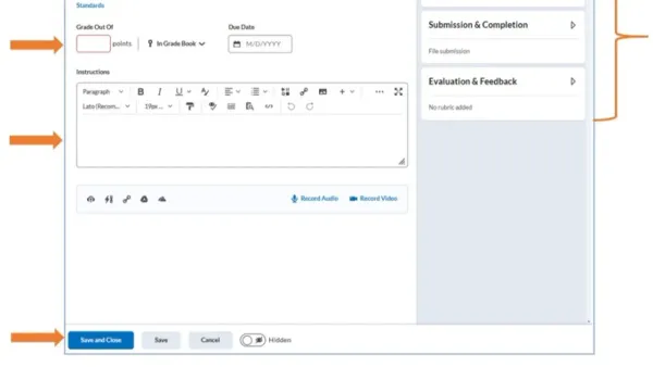 Instructor creating assignments in Brightspace on a laptop