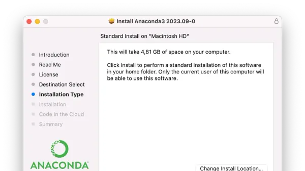 How to install Anaconda on Mac shown on MacBook screen during installation