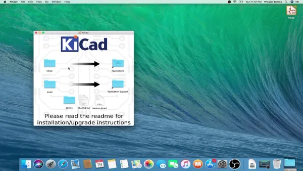 How to install KiCad on Mac shown on a laptop screen with installation process