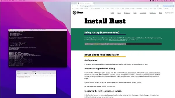 How to install Rust on Mac shown on a MacBook screen with terminal open