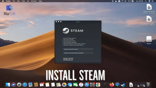 How to install Steam on Mac shown on MacBook screen during setup
