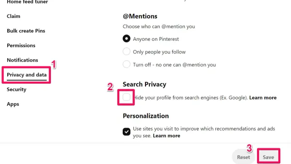 User managing Pinterest privacy settings on a smartphone screen