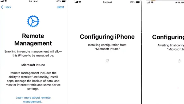 IT administrator using checklist for moving from Apple School Manager to Microsoft Intune on laptop