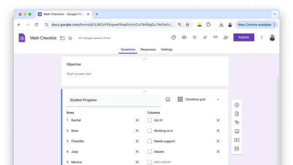 Moving from Google Forms to Quizizz checklist displayed on laptop screen in classroom