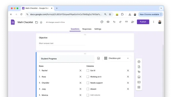 Teacher using laptop for moving from Quizlet to Google Forms checklist to create quizzes