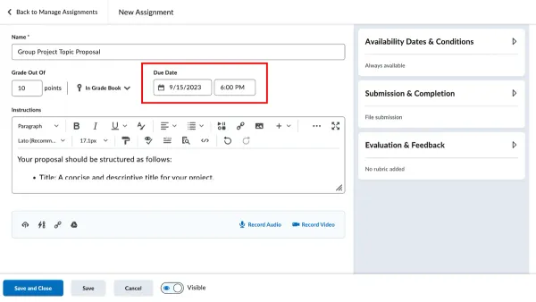 Instructor setting late work rules in Brightspace on laptop