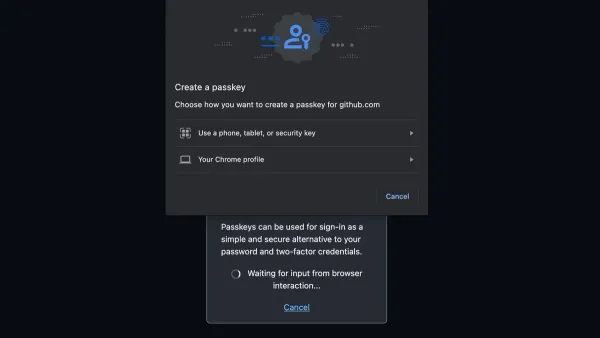 User setting up a passkey for GitHub on a laptop with smartphone authentication
