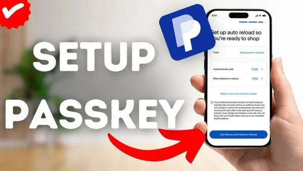 User setting up a passkey for PayPal on a smartphone using biometric authentication