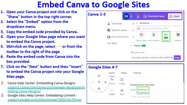 Teacher demonstrating switching from Canva for Education to Google Sites on a laptop