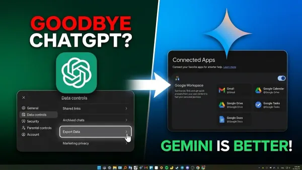 User switching from ChatGPT to Google Gemini on laptop in office setting