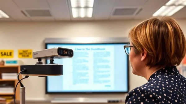 Teacher switching from document camera to classroom projector for better visibility