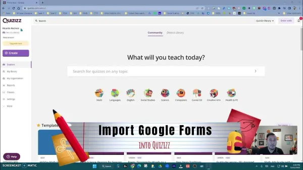 Educator switching from Quizizz to Google Forms on laptop in classroom