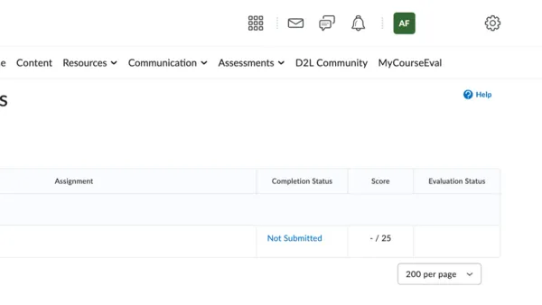 Teacher tracking missing assignments in Brightspace on a laptop