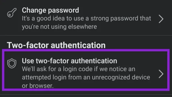 Person setting up how to turn on two-factor authentication on Facebook on smartphone