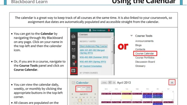 Student viewing how to use the class calendar in Blackboard on laptop screen